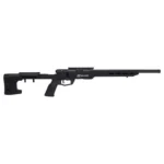 Savage Arms SAV B22 PRCSN black rifle, right side view with adjustable stock and long top rail