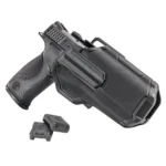BLACKHAWK BH OMNIVORE L2 HLSTR black left-hand holster holding a handgun, with two small parts