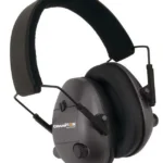 Champion Electronic Ear Muffs, black angled side view with padded headband and large ear cups