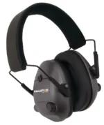 Champion Electronic Ear Muffs, black angled side view with padded headband and large ear cups