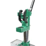 RCBS Summit Single Stage Press, green press in front three-quarter view with raised handle