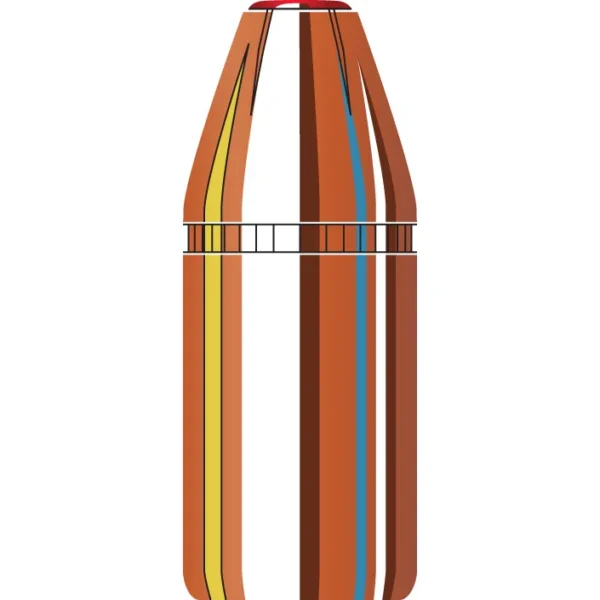 Hornady HRNDY SUB-X, cutaway illustration of a copper-coloured bullet with coloured internal lines