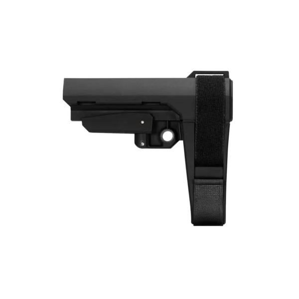 SB Tactical SBA3 Adjustable Stock in black, right-side view with adjustment lever and strap
