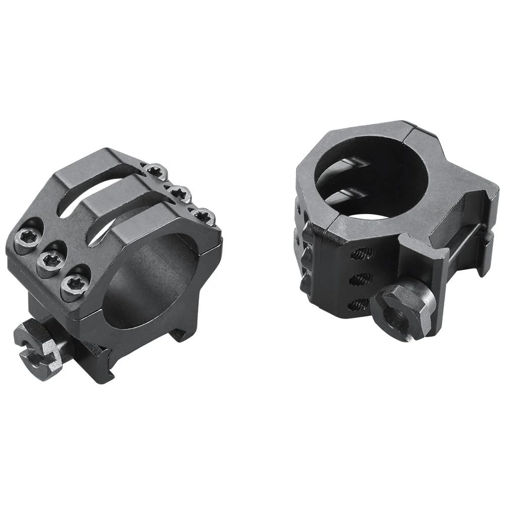 primary-49299 Weaver 6-Hole Aluminum Scope Rings, two matte black rings with mounting screws
