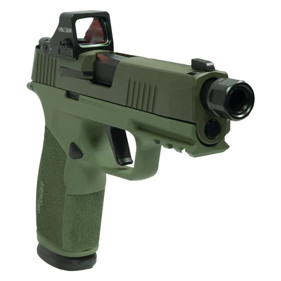 primary-4931 Sig Sauer P365 XMacro Handgun 9mm Luger 17rd Magazines (2) 3.7" Threaded Barrel Two Tone Green TB with Optic