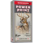 Winchester Power Point ammunition in a gray and red deer-illustrated box, front view
