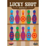 Birchwood Casey Dirty Bird Lucky Shot target with colorful bowling pins and bullseyes