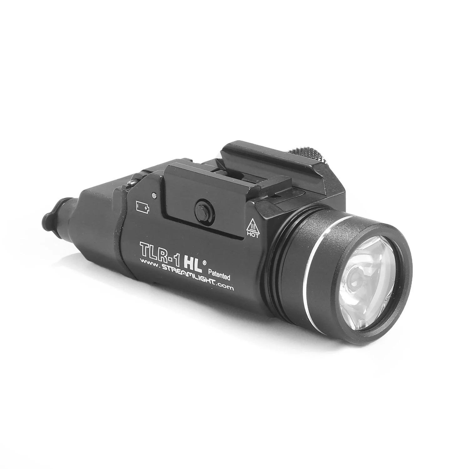 primary-49441 Streamlight TLR-1 HL Long Gun Light Kit, black angled front view with rail mount and round lens