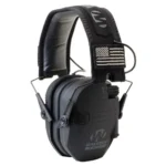 Walkers Game Ear Razor Patriot Series Razor Slim, black earmuffs with US flag patch