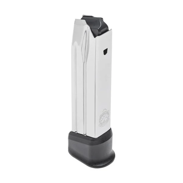 Springfield Armory XD-M Elite Handgun Magazine, upright silver magazine with black base