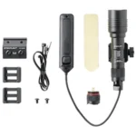 Streamlight ProTac Rail Mount 1, black side view with remote switch, mounts and hardware