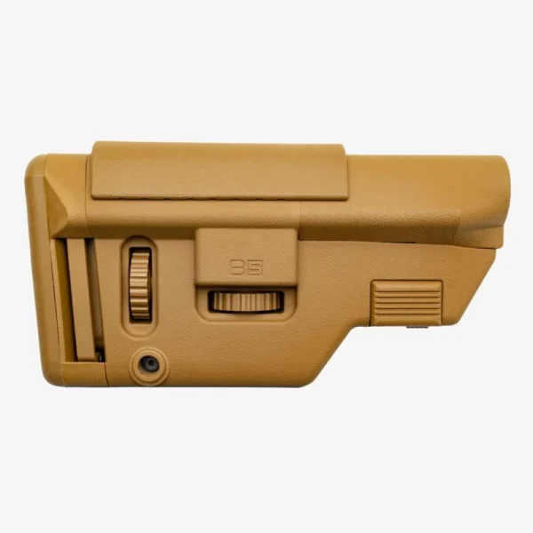 B5 Systems B5 Collapsible Precision Stock Medium, coyote brown left side with adjustment controls