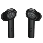 Walker's Disrupter Bluetooth Ear Buds, black front view with silicone ear tips and stem controls