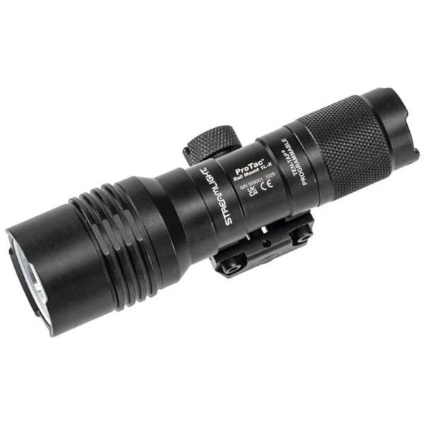 Streamlight ProTac Rail Mount 1L-X, black angled side view with textured body and rail mount