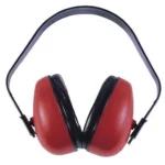 Radians Def-Guard Ear Muffs, front view with red cups and black headband