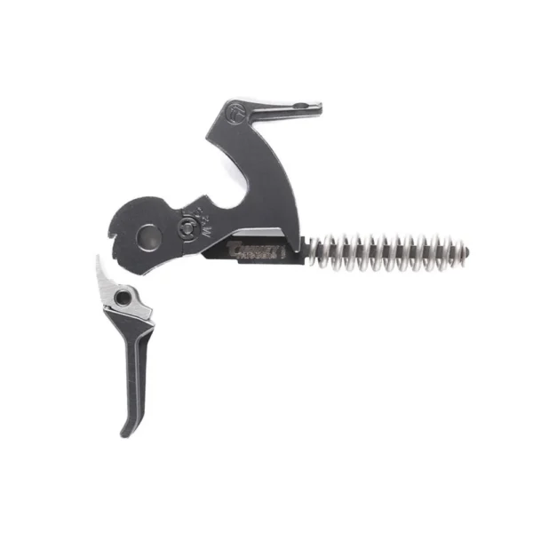Timney S&W 1854 straight trigger, black side view with silver spring and exposed hammer