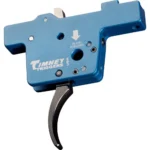 TIMNEY STEVENS 334 TRIGGER BLUE blue trigger housing with black curved trigger in right-side view
