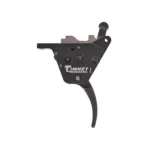 TIMNEY TRIG FITS CZ 457 RIMFIRE black trigger assembly, side view with curved trigger shoe