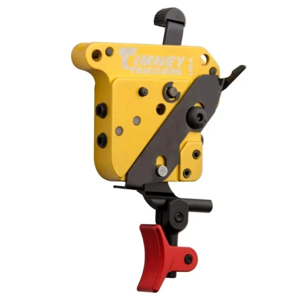 Timney Rem 700 Calvin Elite, gold trigger assembly with black hardware and red trigger shoe