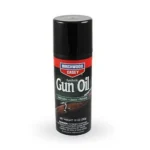Birchwood Casey Synthetic Gun Oil black aerosol can with red and black label, front view