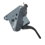 Timney Rem 700 HIT straight black trigger, angled side view with curved trigger shoe