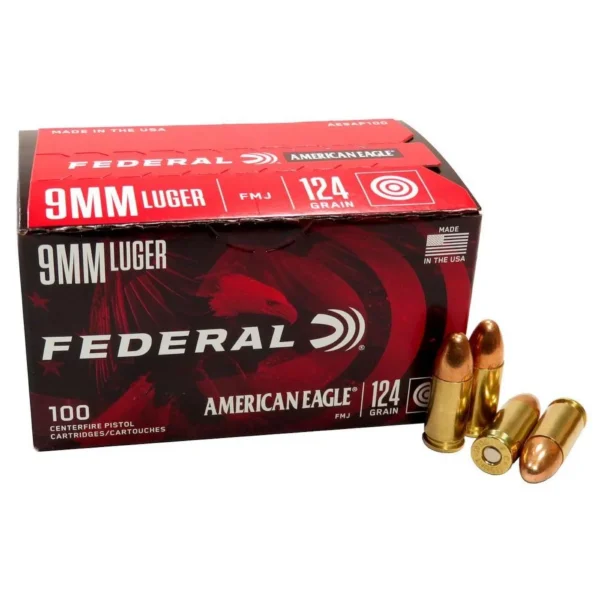 Federal Cartridge Co. Federal American Eagle Handgun Ammo 9mm Luger 124 gr FMJ 1150 fps 100/ct