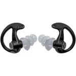 SUREFIRE SONIC DFNDR MAX, black earplugs with clear triple-flange tips, front view