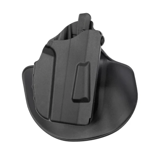 Safariland SL 7378 ALS P365, black right-hand holster in angled front view with belt paddle