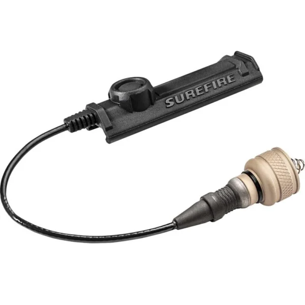 Surefire UE-SR07 tan tailcap and black remote dual switch connected by a cable