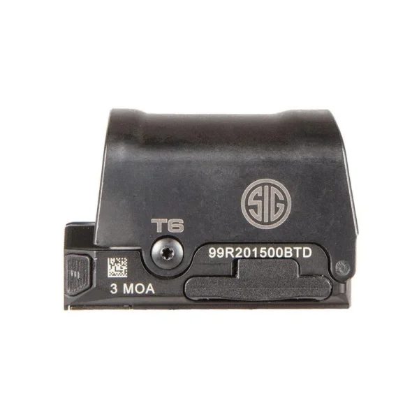 Sig Sauer ROMEO2 black red dot sight, left side view with SIG logo and adjustment button