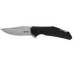 Kershaw Camshaft Knife black folding knife open in right-side view with silver clip-point blade