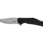 Kershaw Camshaft Knife black folding knife open in right-side view with silver clip-point blade