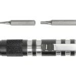 KERSHAW TX TOOL silver and gray driver shown from the side with four interchangeable bits
