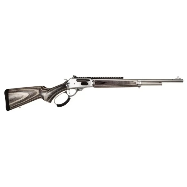 Rossi R95 rifle, right-side view with stainless finish, wood stock and loop lever
