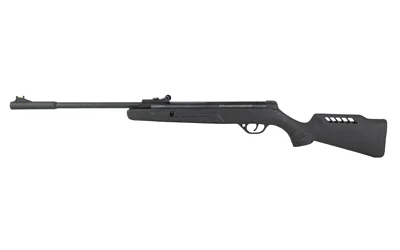 Crosman Tyro Comp, black left-facing side view with open sights and cutout stock