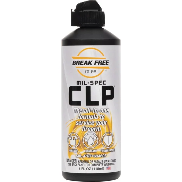 BreakFree BF CLNR/LUBE/PRES bottle, front view with black cap and white label
