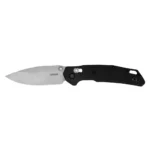 KERSHAW HEIST, right-side view of open folding knife with black handle and stonewashed blade