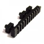 Promag AA124 Rail, black polymer angled top view with slotted rail and mounting blocks