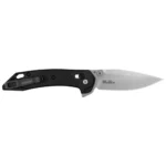 Kershaw Bonneville, side view with silver blade, curved black handle and pocket clip