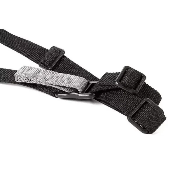 Blue Force Gear Vickers ONE Sling 1" Wide Black, laid flat with buckles and gray pull tab