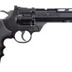 CROSMAN VIGILANTE REV 10SHT CO2 BLK black revolver, right-side view with long vented barrel