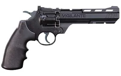 CROSMAN VIGILANTE REV 10SHT CO2 BLK black revolver, right-side view with long vented barrel