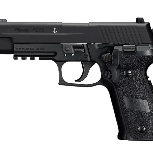 Sig Sauer Airgun P226, black pistol in left-side view with textured grip