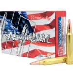 Hornady American Whitetail Rifle Ammunition, red, white and blue box with two cartridges