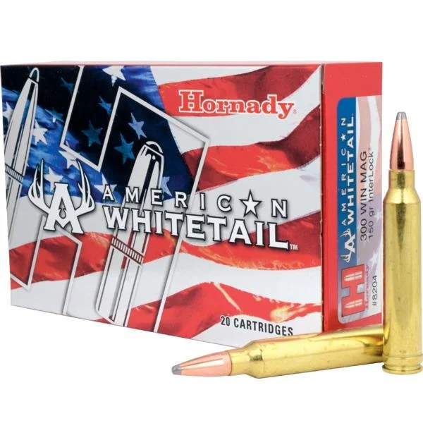 primary-49851 Hornady American Whitetail Rifle Ammunition, red, white and blue box with two cartridges