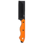 CRKT Razel Fixed Knife, black chisel blade and orange handle in left side view