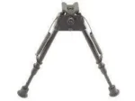 HARRIS BIPOD 9-13 LEG NOTCH, black front view with notched legs extended and rubber feet