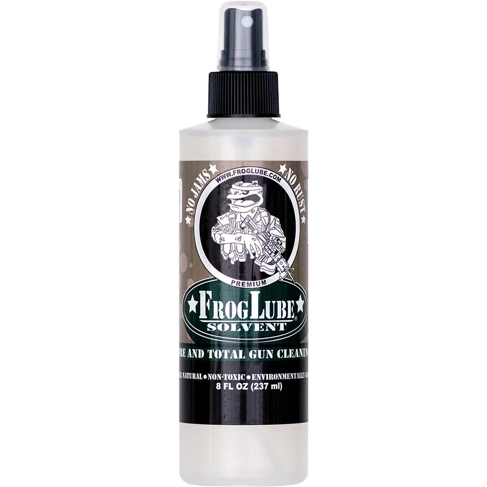 primary-49884 FrogLube Solvent Spray, translucent bottle with black label and pump sprayer, front view