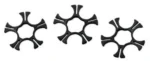 Ruger LCR full moon clips, three black five-round clips viewed from above