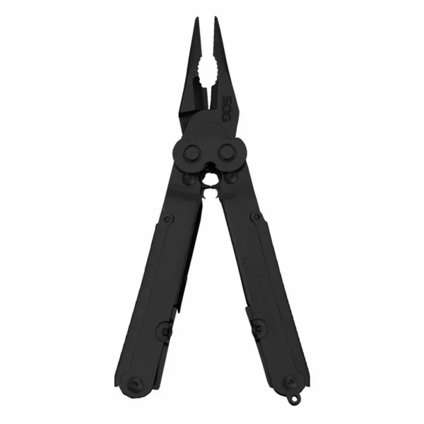 SOG PowerLock Scissors multi-tool, black open tool with pliers and extended handles